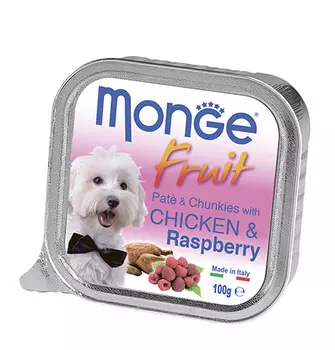 Monge Dog Fruit Chicken / Влажный корм Консервы Монж Фрукт для взрослых собак Курица с Малиной (цена за упаковку)