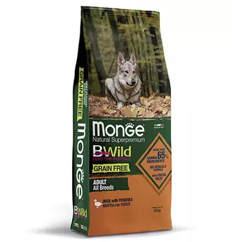 Monge Dog BWild Grain Free Adult All Breeds Duck / Сухой Беззерновой корм Монж Бивайлд для взрослых собак всех пород Утка картофель
