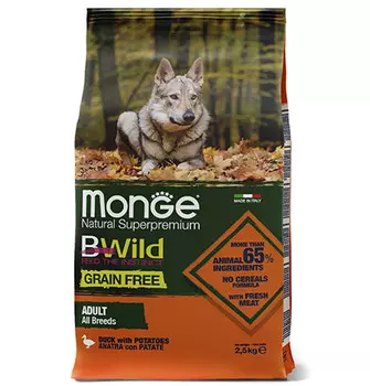 Monge Dog BWild Grain Free Adult All Breeds Duck / Сухой Беззерновой корм Монж Бивайлд для взрослых собак всех пород Утка картофель