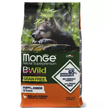 Monge Dog BWild Grain Free Puppy Duck / Сухой Беззерновой корм Монж Бивайлд для Щенков Утка картофель