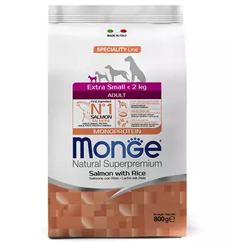 Monge Dog Monoprotein Speciality Extra Small Salmon &amp; Rice / Сухой корм Монж для взрослых собак Миниатюрных пород Лосось с рисом