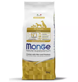 Monge Dog Monoprotein Speciality Adult Chicken &amp; Rice / Сухой корм Монж для взрослых собак всех пород Курица с Рисом и Картофелем