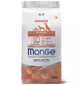 Monge Dog Monoprotein Speciality Adult Salmon & Rice / Сухой корм Монж для взрослых собак всех пород Лосось с рисом