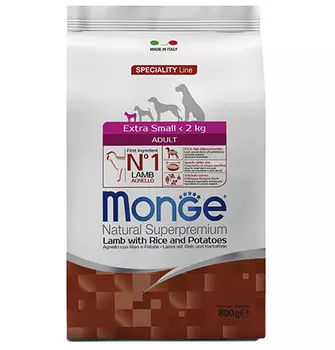 Monge Dog Speciality Extra Small Lamb &amp; Rice / Сухой корм Монж Спешиалити для взрослых собак Миниатюрных пород Ягненок с рисом и картофелем