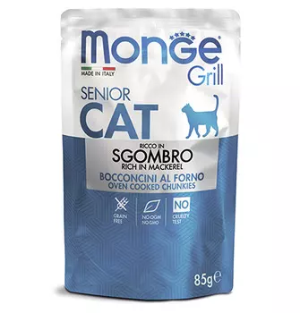 Monge Grill buste Senior sgombro / Влажный корм Паучи Монж для Пожилых кошек Эквадорская макрель (цена за упаковку)