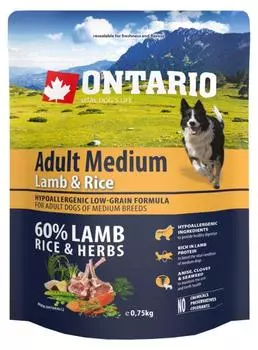 Ontario Adult Medium Lamb &amp; Rice / Сухой корм Онтарио для взрослых собак Средних пород с Ягненком и рисом