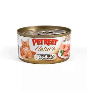 Petreet / Консервы Петрит для кошек Кусочки розового тунца с Кальмарами (цена за упаковку)