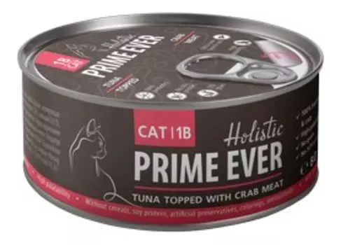 Prime Ever Cat 1B Tuna topped with Crab meat / Влажный корм Консервы Прайм Эвер для кошек Тунец с Крабом в желе (цена за упаковку)