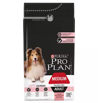 Purina Pro Plan Medium Adult Sensitive Skin / Сухой корм Пурина Про План для взрослых собак средних пород при чувствительной коже с лососем