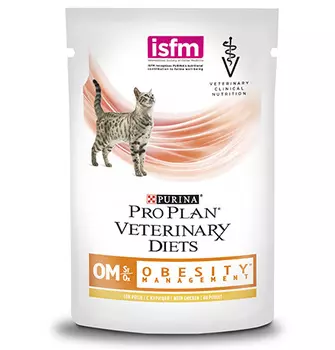 PRO PLAN VETERINARY DIETS OM ST\OX OBESITY MANAGEMENT / Лечебный Влажный корм Паучи ПРО ПЛАН Ветеринарная диета для взрослых кошек для снижения избыточной массы тела с курицей в соусе (цена за упаковку)