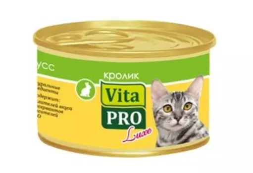 Vita Pro Luxe / Консервы Вита Про для кошек от 1 года Мусс Кролик (цена за упаковку)