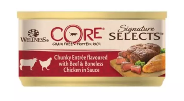 CORE Cat Signature Selects Chunky Beef & Boneless Chicken / Консервы Кор для кошек Аппетитные кусочки Говядины и Куриного филе в соусе (цена за упаковку)