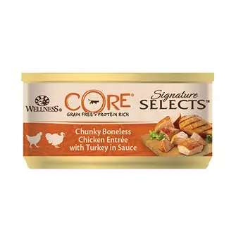 CORE Cat Signature Selects Chunky Boneless Chicken with Turkey / Консервы Кор для кошек Аппетитные кусочки Куриного филе с Индейкой в соусе (цена за упаковку)
