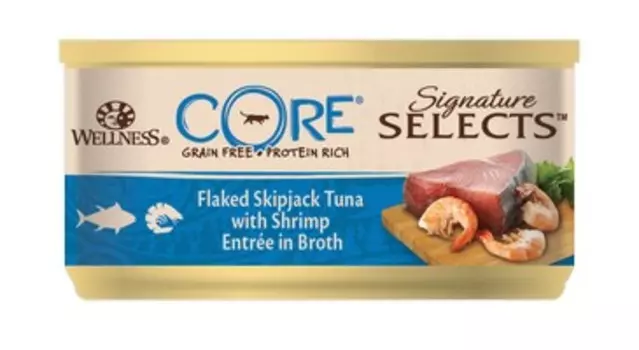 CORE Cat Signature Selects Flaked Skipjack Tuna with Shrimp / Консервы Кор для кошек Рубленый Тунец с Креветками в бульоне (цена за упаковку)