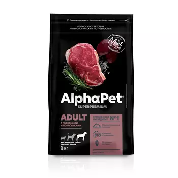 AlphaPet Superpremium сухой корм для взрослых собак крупных пород (Говядина и потрошки, 3 кг.)