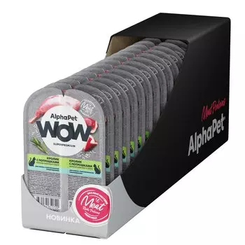 AlphaPet WOW пауч для кошек с чувствительным пищеварением (ломтики в соусе) (Кролик и потрошки, 80 г. упаковка 15 шт)