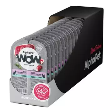 AlphaPet WOW пауч для кошек с чувствительным пищеварением (ломтики в соусе) (Утка и потрошки, 80 г. упаковка 15 шт)