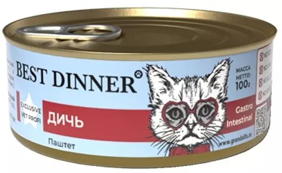 Best Dinner Vet Profi Gastrointestinal консервы для кошек с чувствительным пищеварением (паштет) (Дичь, 100 г.)