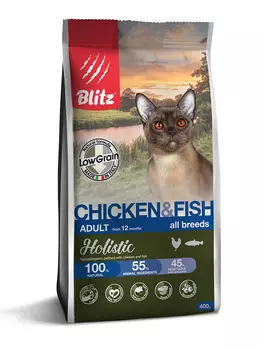 Blitz Holistic Adult сухой корм для взрослых кошек (Курица и рыба, 400 г.)