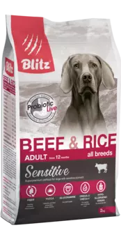 Blitz Sensitive Adult сухой корм для взрослых собак всех пород (Говядина и рис, 2 кг.)