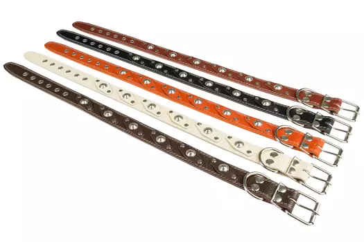 Brava ошейник кожаный 1 слой с подкладкой, с украшением (№36)