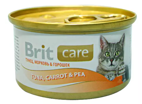 Brit Care консервы для кошек (кусочки) (Тунец, морковь и горошек, 80 г.)