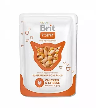 Brit Care пауч для кошек (кусочки в соусе) (Курица и сыр, 80 г.)