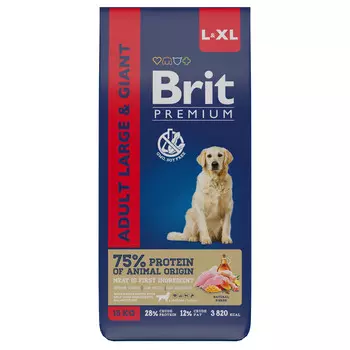 Brit Premium Dog Adult Large and Giant для взрослых собак крупных и гигантских пород (Курица, 15 кг.)