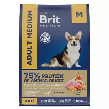 Brit Premium Dog Adult Medium для взрослых собак средних пород (Курица, 3 кг.)