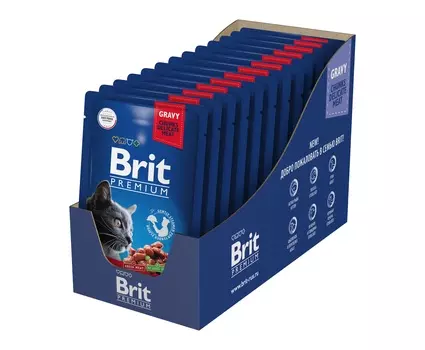 Brit Premium пауч для кошек (кусочки в соусе) (Говядина и горошек, 85 г. упаковка 14 шт)