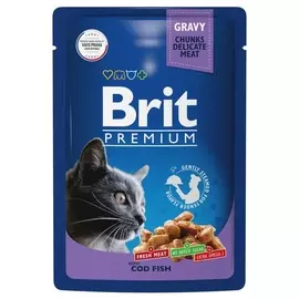 Brit Premium пауч для кошек (кусочки в соусе) (Треска, 85 г.)
