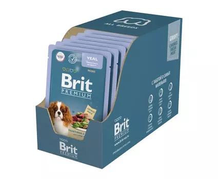 Brit Premium пауч для взрослых собак мини пород (кусочки в соусе) (Телятина с горошком, 85 г. упаковка 14 шт)