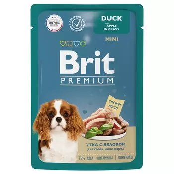 Brit Premium пауч для взрослых собак мини пород (кусочки в соусе) (Утка с яблоками, 85 г.)