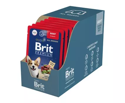 Brit Premium пауч для взрослых собак всех пород (кусочки в соусе) (Говядина, 85 г. упаковка 14 шт)