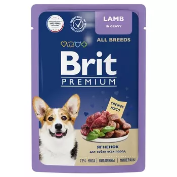 Brit Premium пауч для взрослых собак всех пород (кусочки в соусе) (Ягненок, 85 г.)
