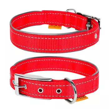 Collar ошейник Dog Extremе нейлоновый двойной со светоотражающей вставкой (30-40 см., Красный)