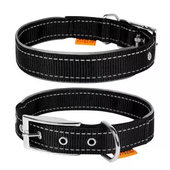 Collar ошейник Dog Extremе нейлоновый двойной со светоотражающей вставкой (38-48 см., Черный)