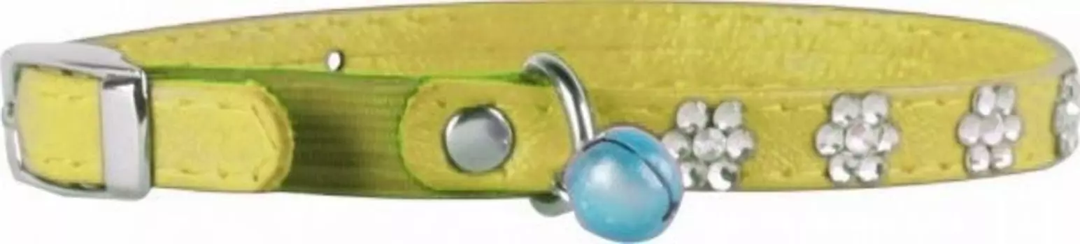 Collar ошейник Glamour со стразами "Цветочек" с резинкой для кошек (ширина 9 мм., длина 22 - 30 см., Салатовый)
