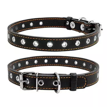 Collar ошейник кожаный безразмерный (20 мм. х 50 см., Черный)