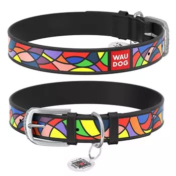 Collar ошейник кожаный Waudog Design "Витраж" (27-36 см., Черный)