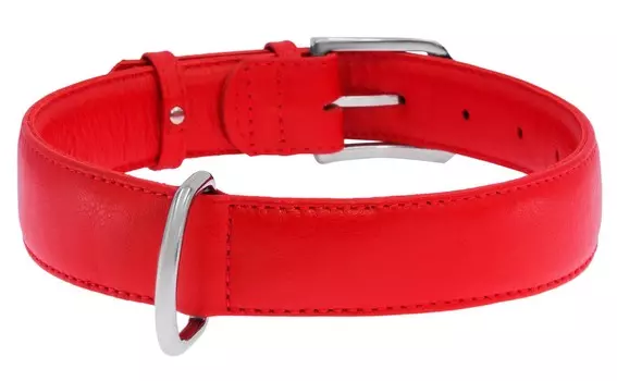 Collar ошейник кожаный Waudog Glamour без украшений (38-49 см., Красный)