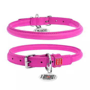 Collar ошейник кожаный Waudog Glamour круглый (33-41 см., Розовый)