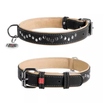 Collar ошейник кожаный Waudog Soft с металлическим украшением (38-49 см., Черный)