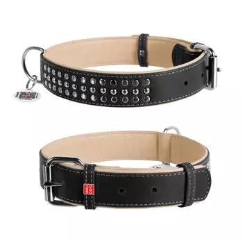 Collar ошейник кожаный Waudog Soft с металлическим украшением (46-60 см., Черный)
