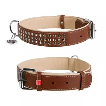 Collar ошейник кожаный Waudog Soft с металлическим украшением (46-60 см., Коричневый)