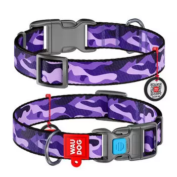 Collar ошейник нейлоновый Waudog Nylon "Фиолетовый камо", пластиковый фастекс (20-30 см.)