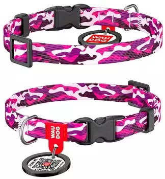 Collar ошейник нейлоновый Waudog Nylon "Розовый камо", пластиковый фастекс (20-30 см.)