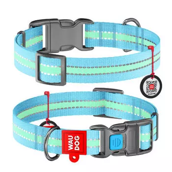 Collar ошейник нейлоновый Waudog Nylon светонакопительный (35-58 см., Голубой)
