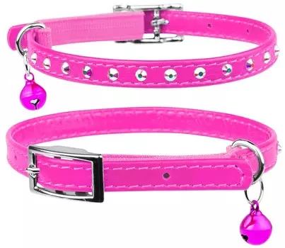 Collar ошейник Waudog Glamour с резинкой и стразами для кошек (22-30 см., Розовый)