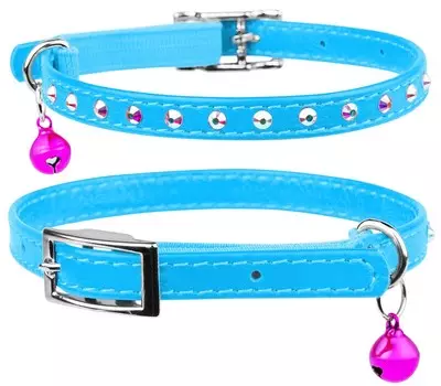 Collar ошейник Waudog Glamour с резинкой и стразами для кошек (22-30 см., Голубой)